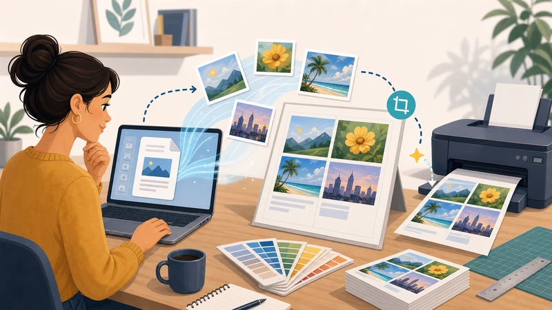 Illustration of extracting images from a document and arranging them for print production