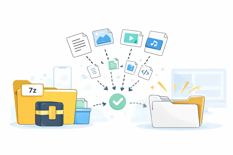 Process flow showing extraction of compressed files into usable formats
