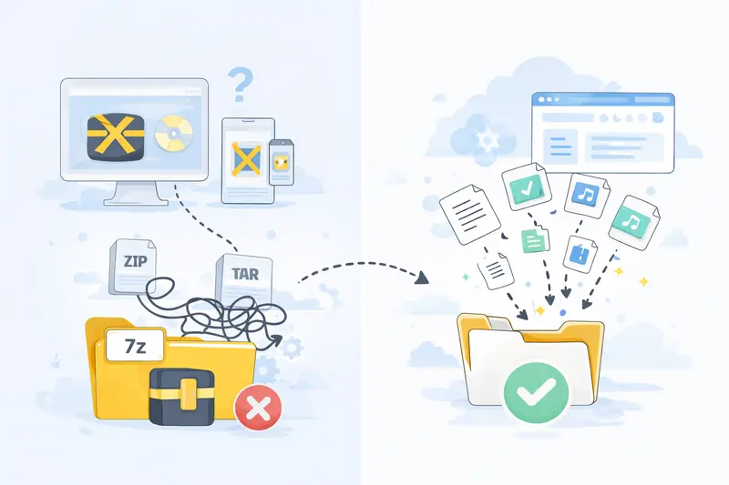 Visual showing incorrect vs correct archive extraction structure