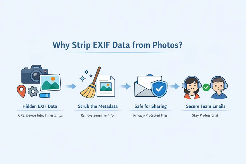 Visual showing before and after EXIF metadata removal from image file