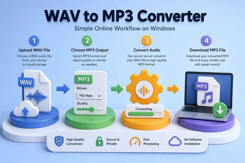 Audio file conversion from WAV to MP3 concept