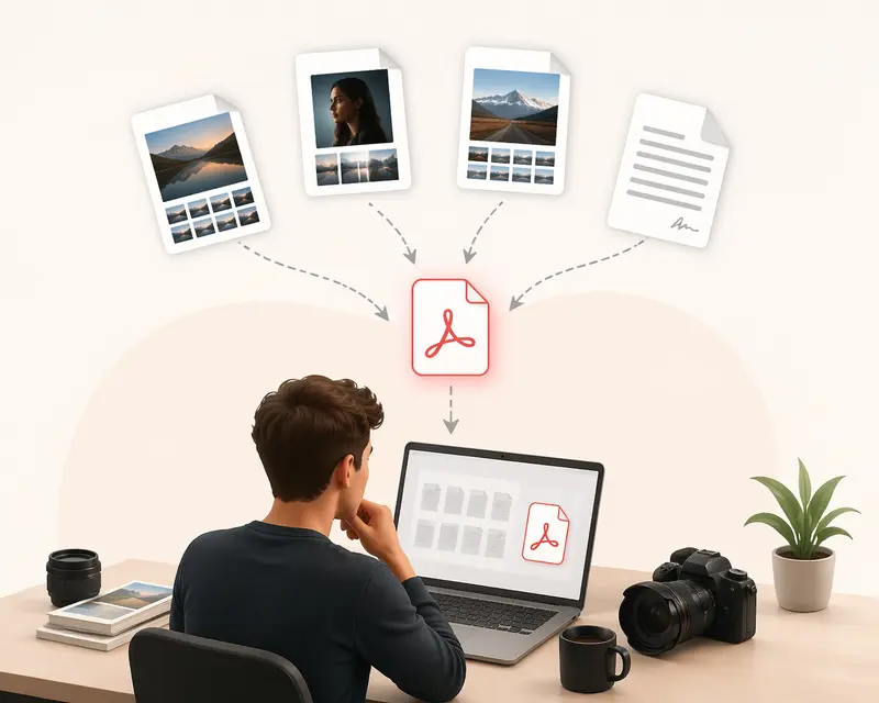 Photographer workflow to merge PDF files from multiple sources