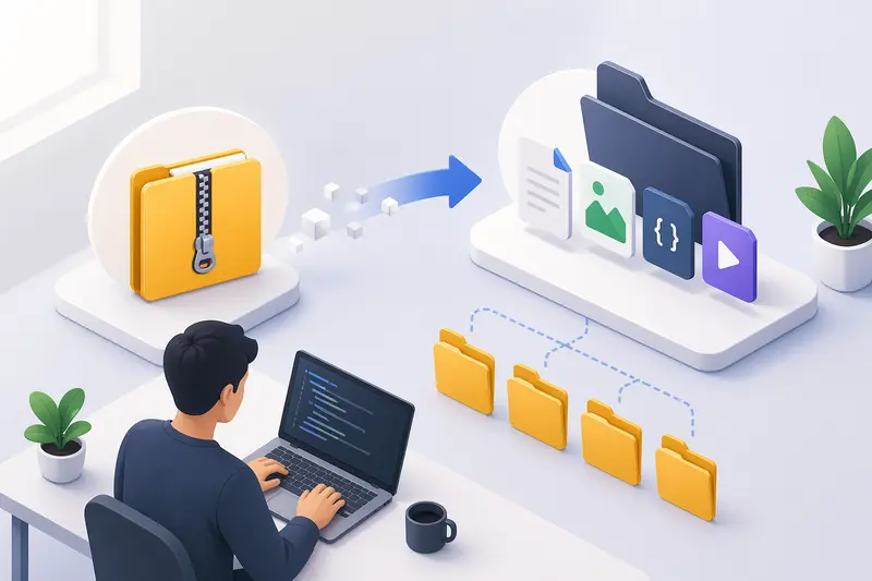 Conceptual workflow showing extract ZIP files from backup archives