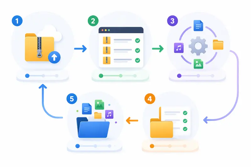 Diagram of batch process to extract ZIP files in backup workflow