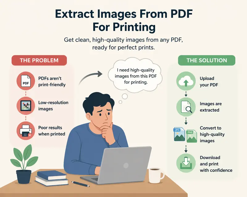 Workflow showing extract images from PDF into print-ready formats