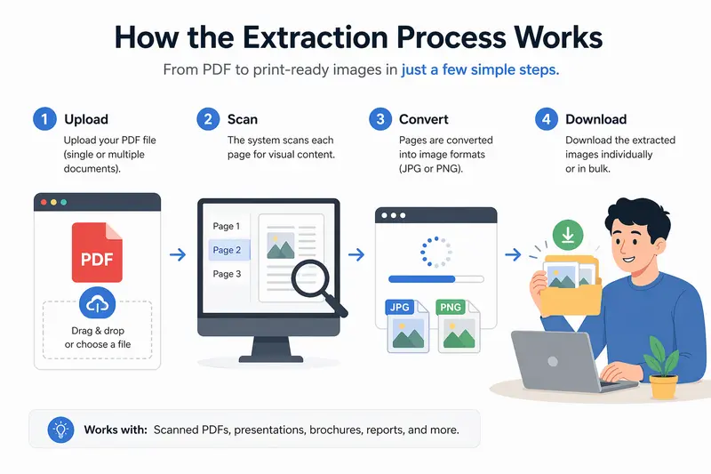 Conceptual diagram of PDF pages converting into multiple image files