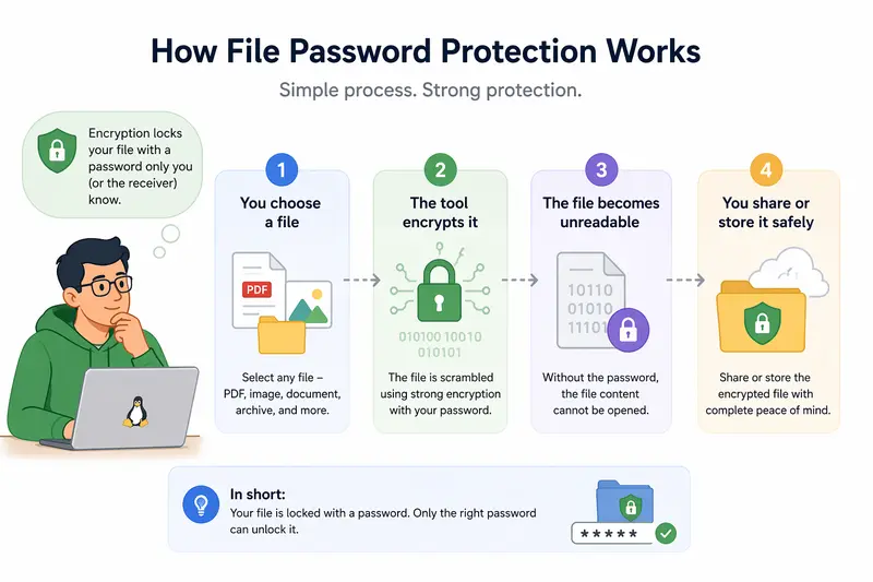 Workflow showing file upload, encryption, and secure download process