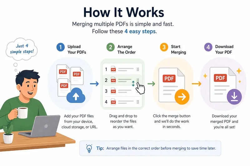 Conceptual image of secure document processing while merging multiple PDFs