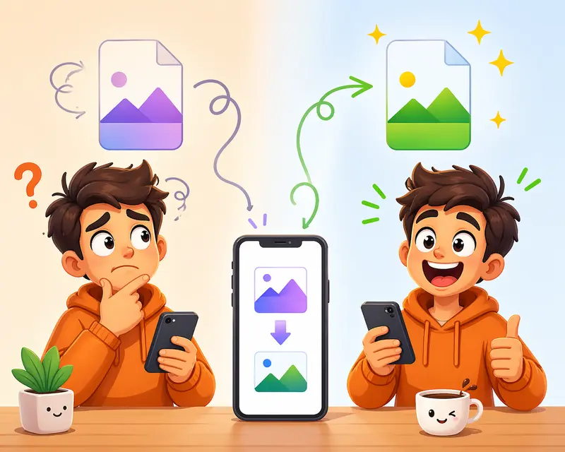 Mobile AVIF to PNG converter workflow showing image transformation process