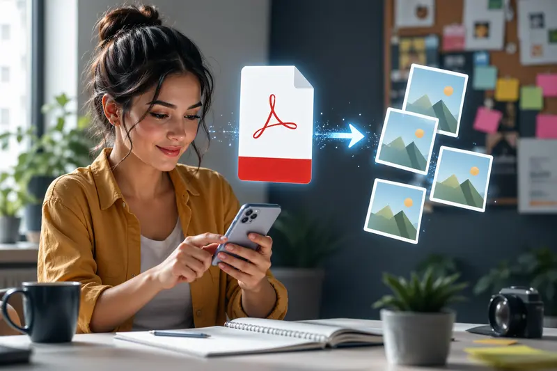 Concept of turning PDF into JPG on iPhone for marketing visuals