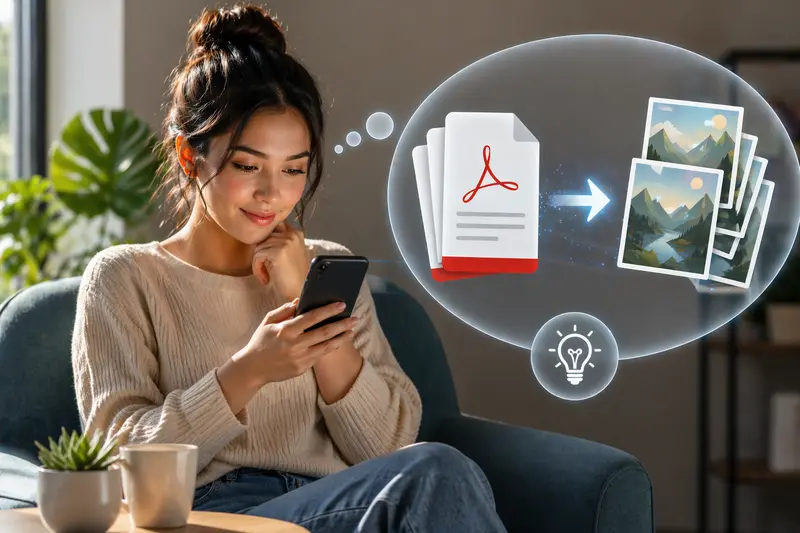 Workflow diagram showing PDF pages converting into multiple JPG images