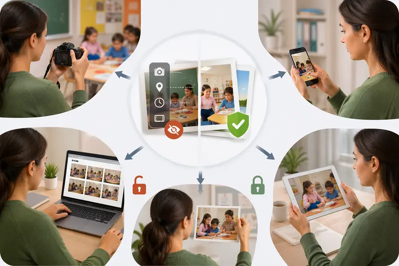 Teacher preparing images after strip EXIF data for safe sharing