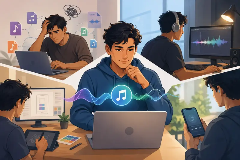 Conceptual workflow of audio format converter online transforming files across devices