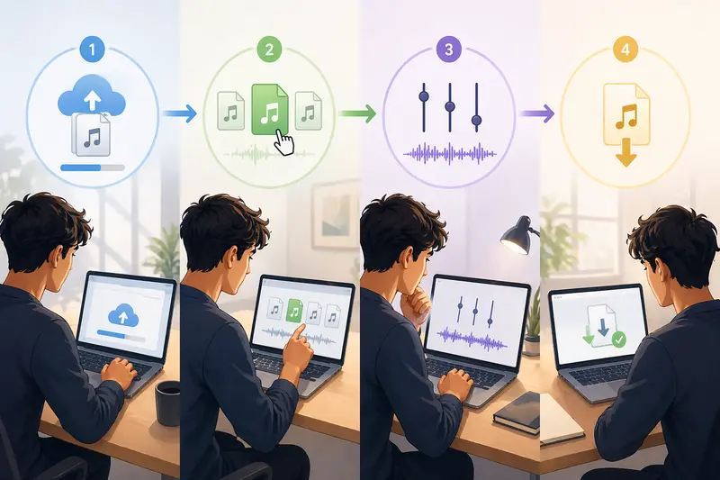 Illustration of audio quality versus file size tradeoff in audio format converter online