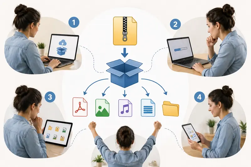Diagram showing RAR archive unpacking into multiple files