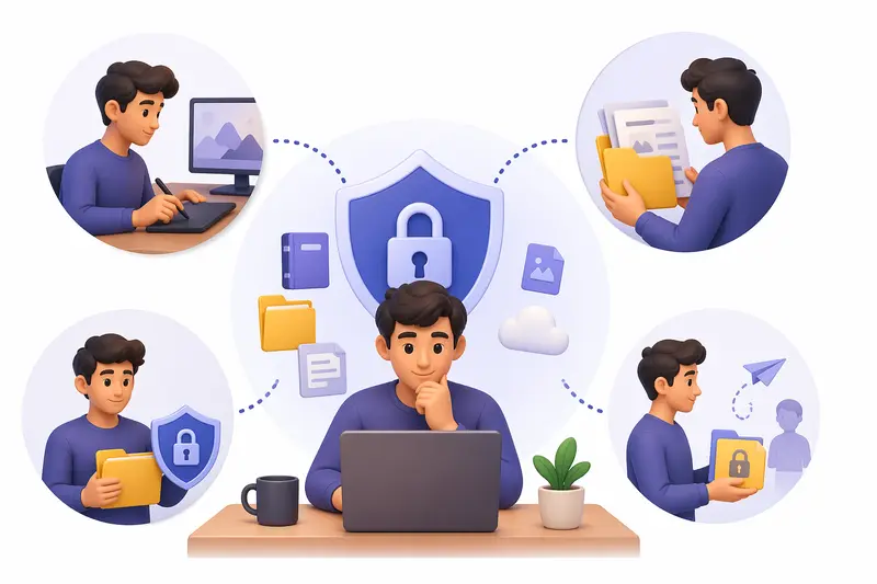 Designer securing files before sharing presentation with password protection
