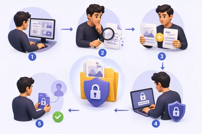 Visual representation of files being encrypted and secured before sharing