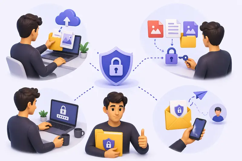 Conceptual illustration of secure file sharing workflow with protected documents