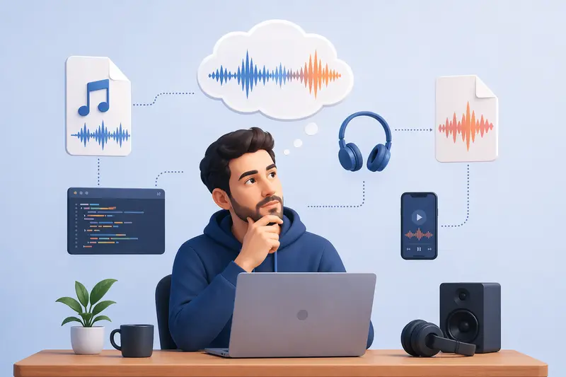 MP3 to WAV converter transforming compressed audio into uncompressed waveform