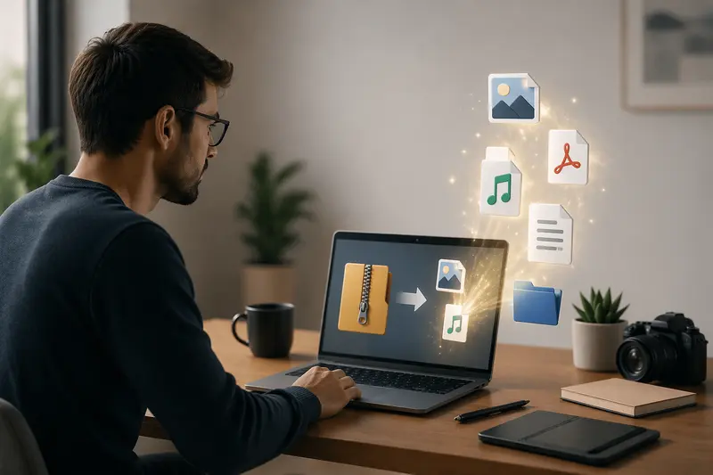 Large archive extraction with mixed file types after unzip files online