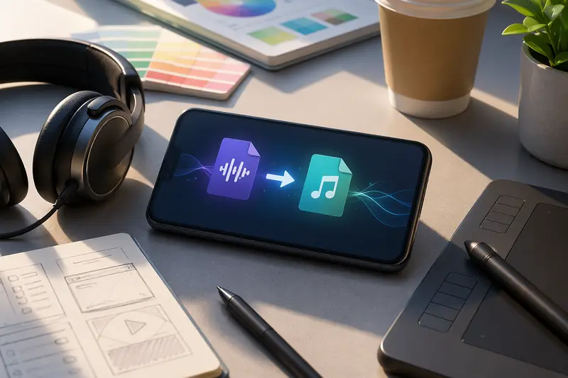 WAV to MP3 converter processing audio files on mobile device