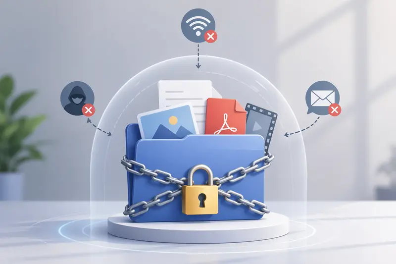 Conceptual illustration of protecting files with password using encryption before sharing