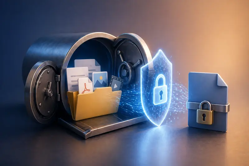 Minimal illustration of safe file sharing with password-protected files across devices