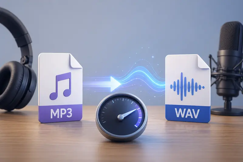 Conceptual workflow of MP3 to WAV converter transforming compressed audio into uncompressed waveform
