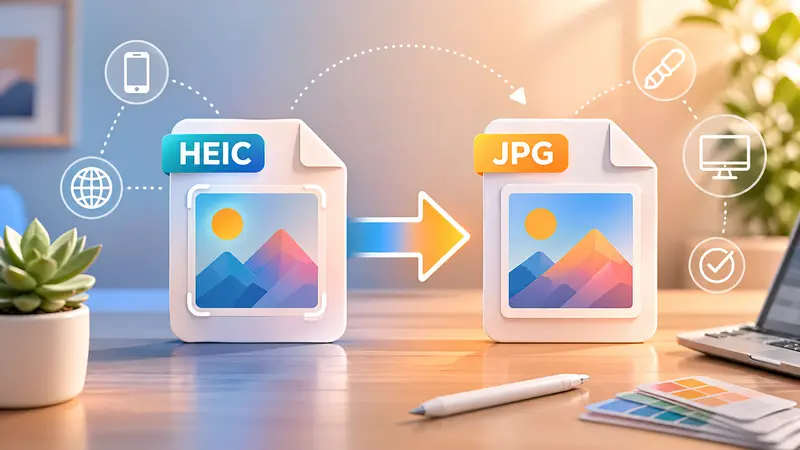 Conceptual comparison of HEIC to JPG converter showing file compatibility differences