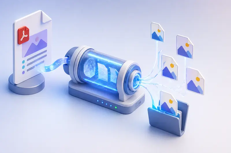 Visual showing multi-page PDF splitting into separate image files during extraction