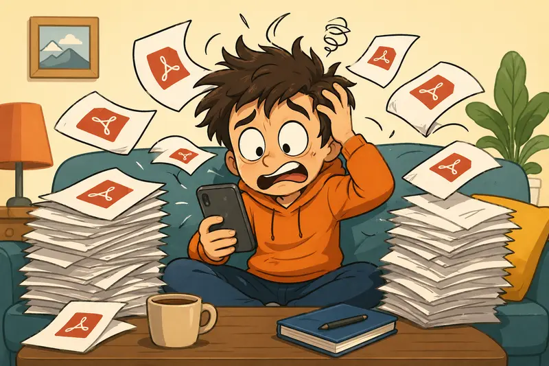 Conceptual workflow showing combine PDF files online from multiple mobile documents