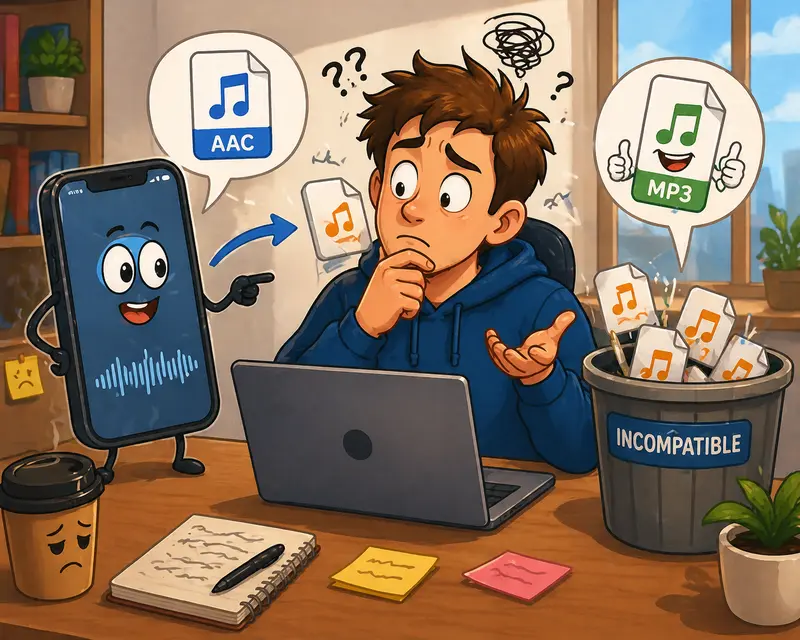 conceptual transformation from AAC to MP3 files across devices