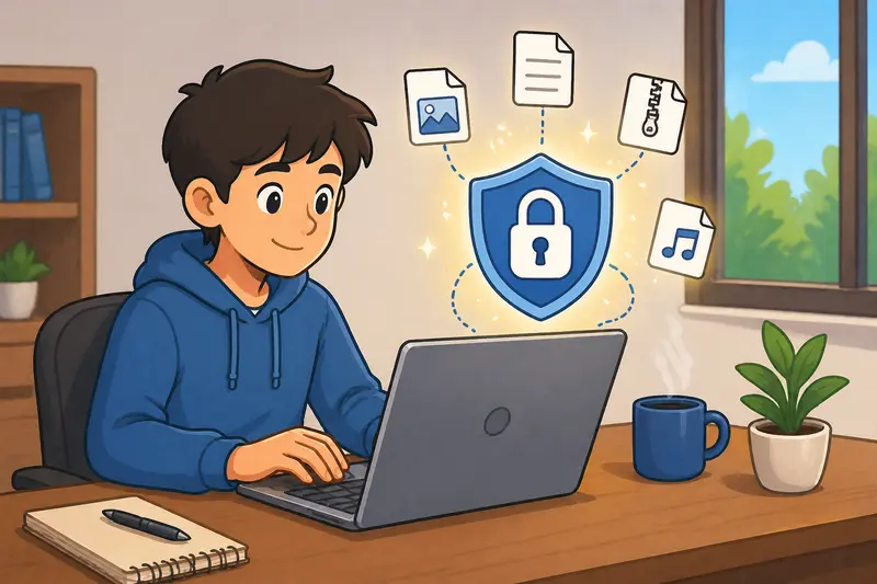 Workflow diagram showing steps to protect files with password from preparation to sharing