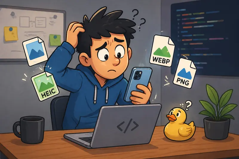 Conceptual image of change image format online workflow from iPhone