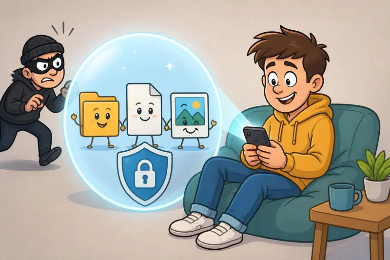 Conceptual illustration of password protect files workflow on Android