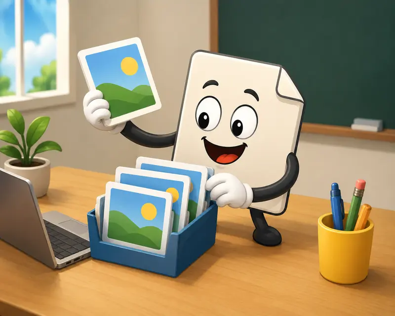 PNG to JPG converter visual metaphor with classroom files becoming lighter and easier to organize
