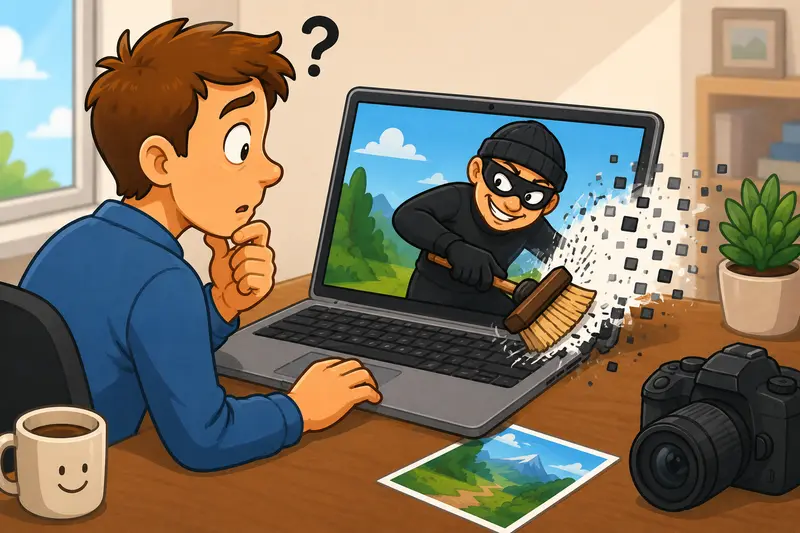 Conceptual image representing clean image metadata online before publishing marketing and business files
