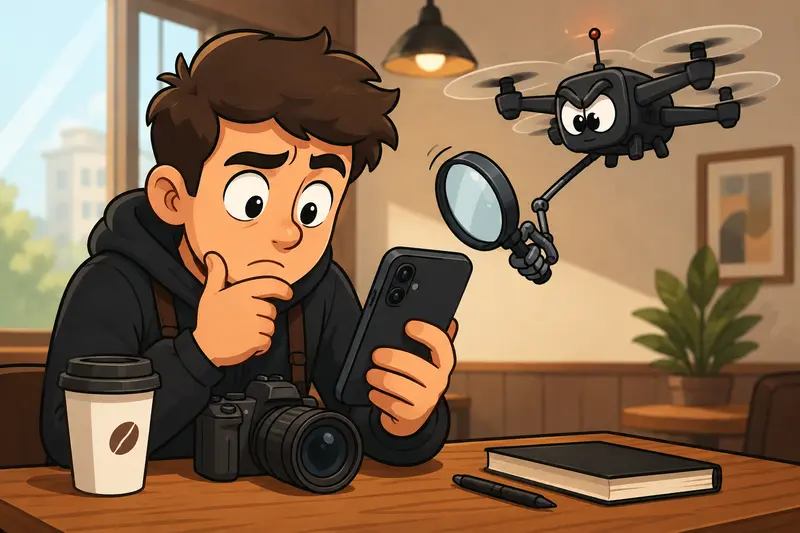 Photographer organizing mobile image files for clean image metadata online workflows