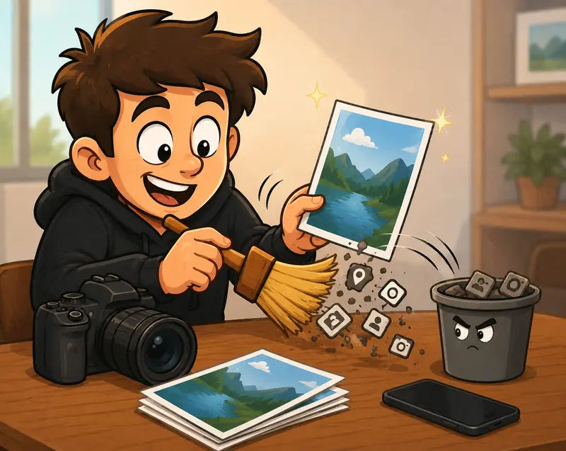Batch photo processing and clean image metadata online preparation for photographers