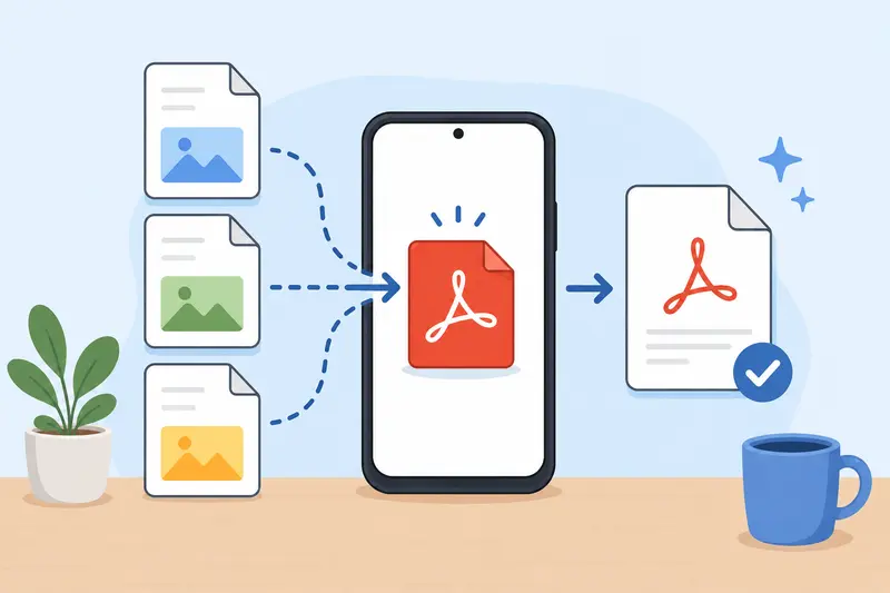 Abstract privacy-focused merge PDF files workflow with temporary processing concept