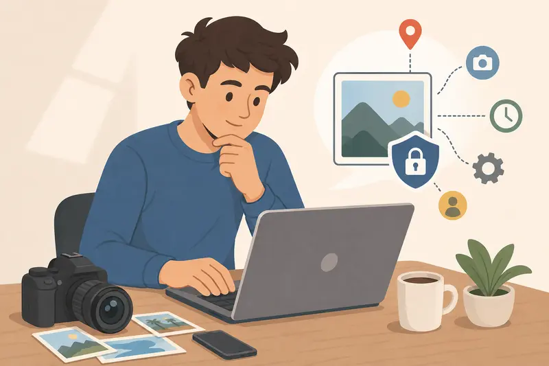 Freelancer preparing images after delete photo metadata process
