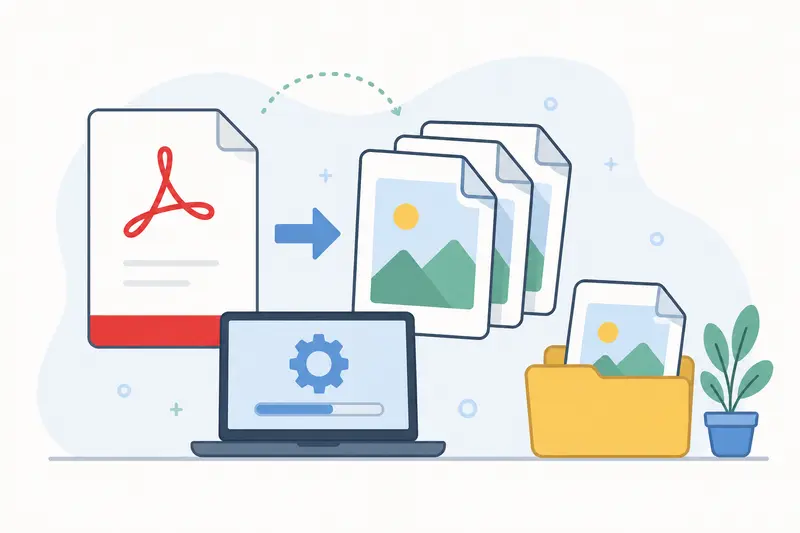 Conceptual PDF pages transforming into optimized JPG files for distributed publishing