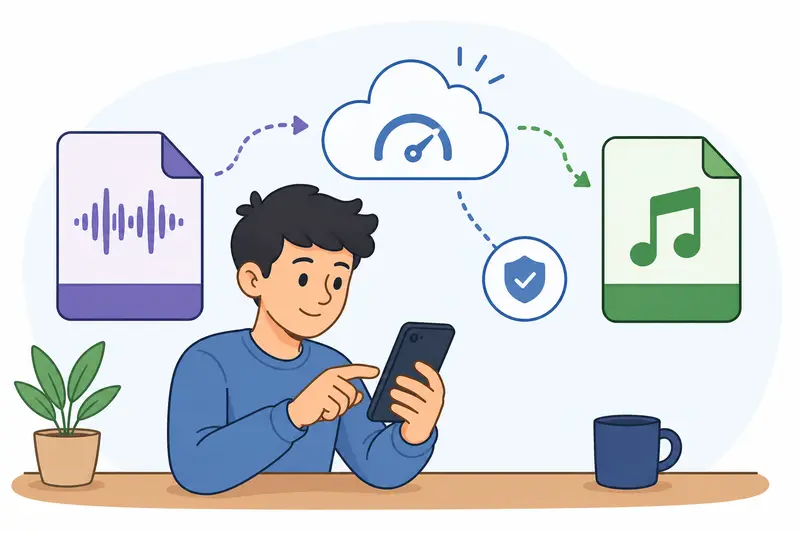 Abstract representation of secure cloud-based audio conversion and temporary file handling