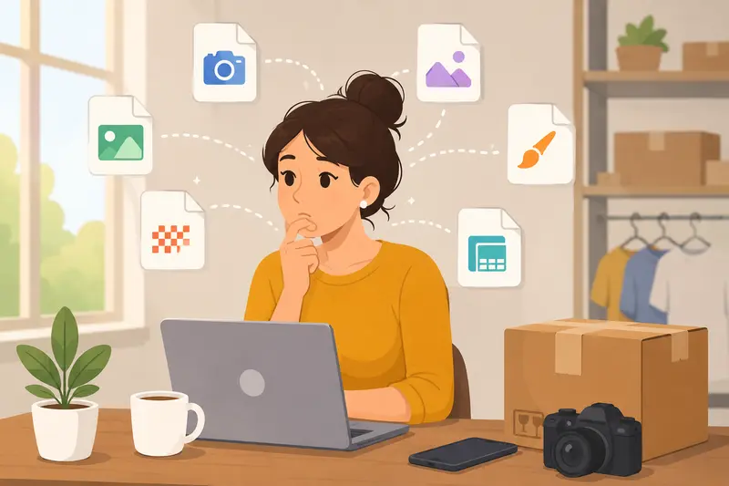 Small business team handling change image format online workflow with multiple image types