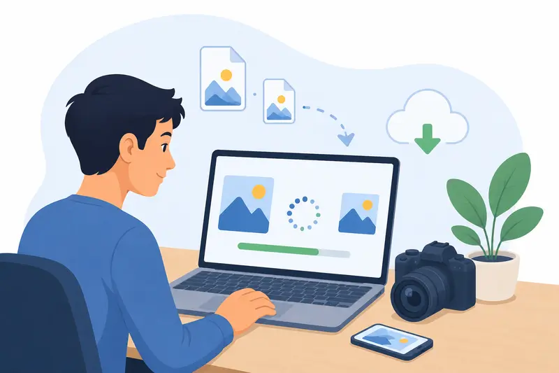 Freelancer preparing optimized images for web delivery and client sharing