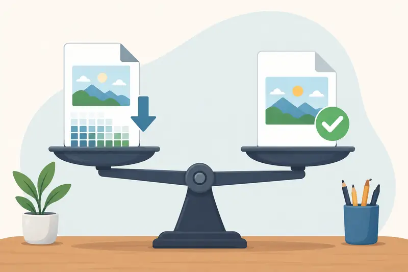 Comparison concept showing reduce image file size results between large and optimized images