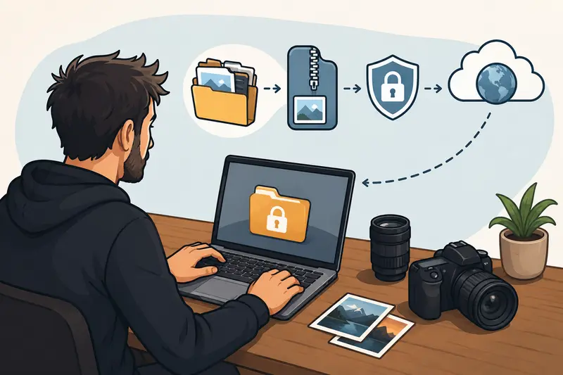 Secure file sharing workflow for photographers transferring encrypted image archives