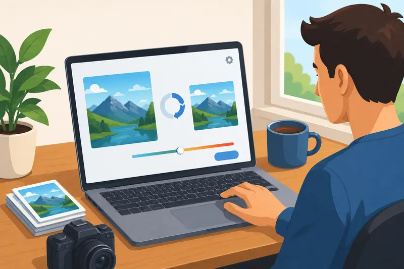 Workflow concept showing images being optimized for websites and sharing