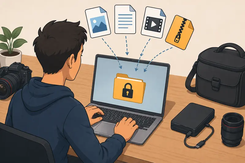 Encrypted photography archive prepared for secure files online sharing