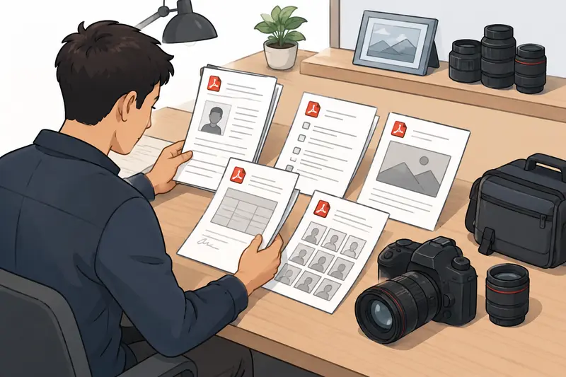 Stacked photography contracts and proof sheets becoming one merged PDF document